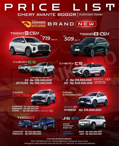 Pricelist Harga Chery banjaran 2025
